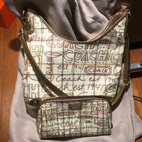 Vintage Coach Hobo graffiti Tattersall SET of 2 - Picture 1 of 8